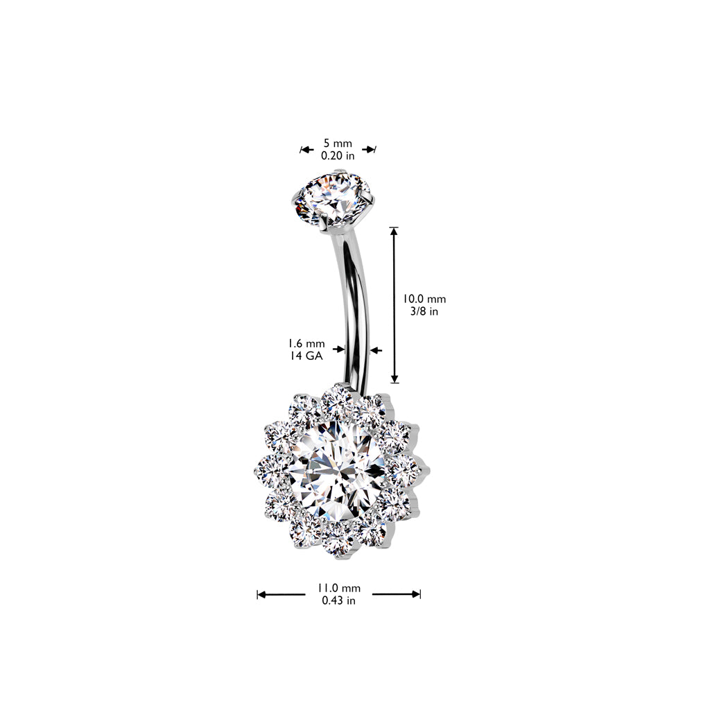 Premium G23 Titanium Crystal Flower Cluster Navel Barbell 14g