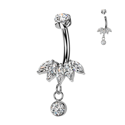 Premium Marquise Single Accent Crystal Navel Dangle 14g