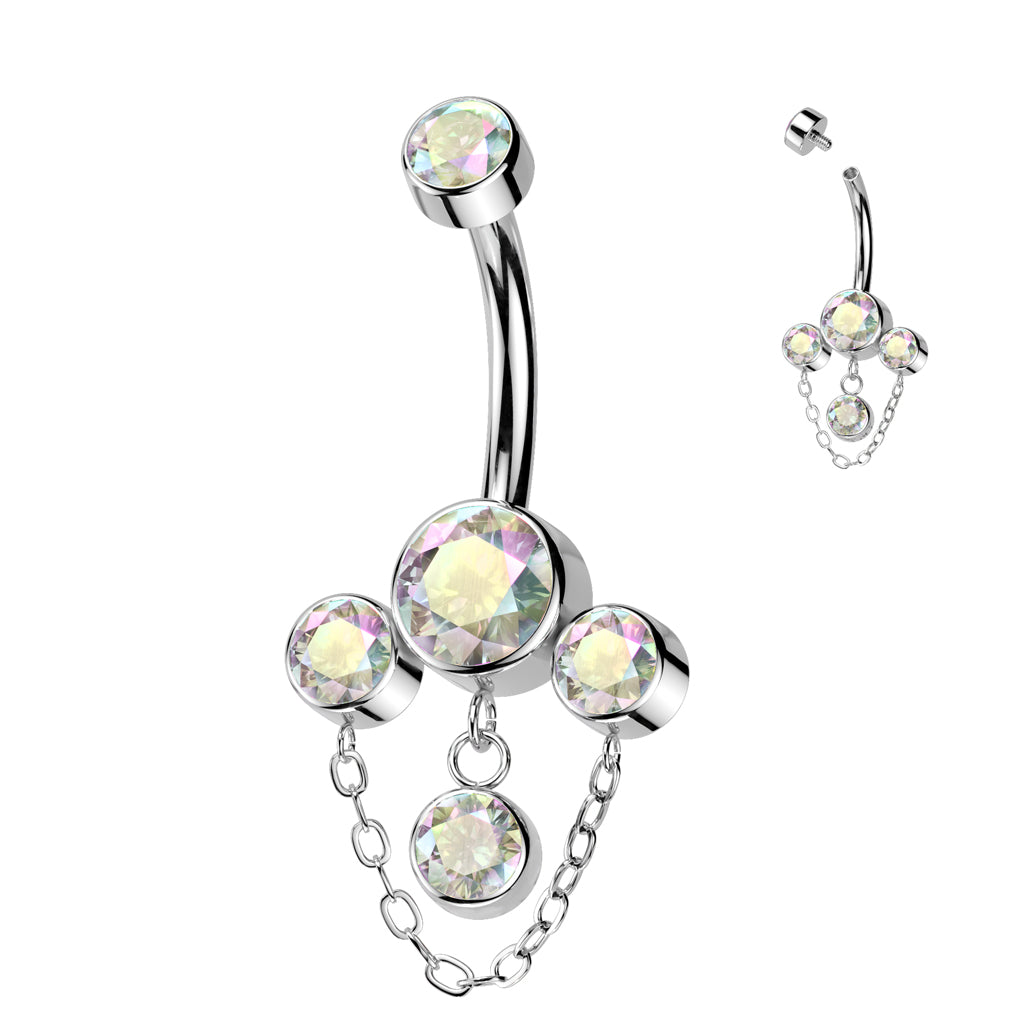 PREMIUM Titanium Bezel-Set Crystal Cluster Chain Navel Dangle 14g