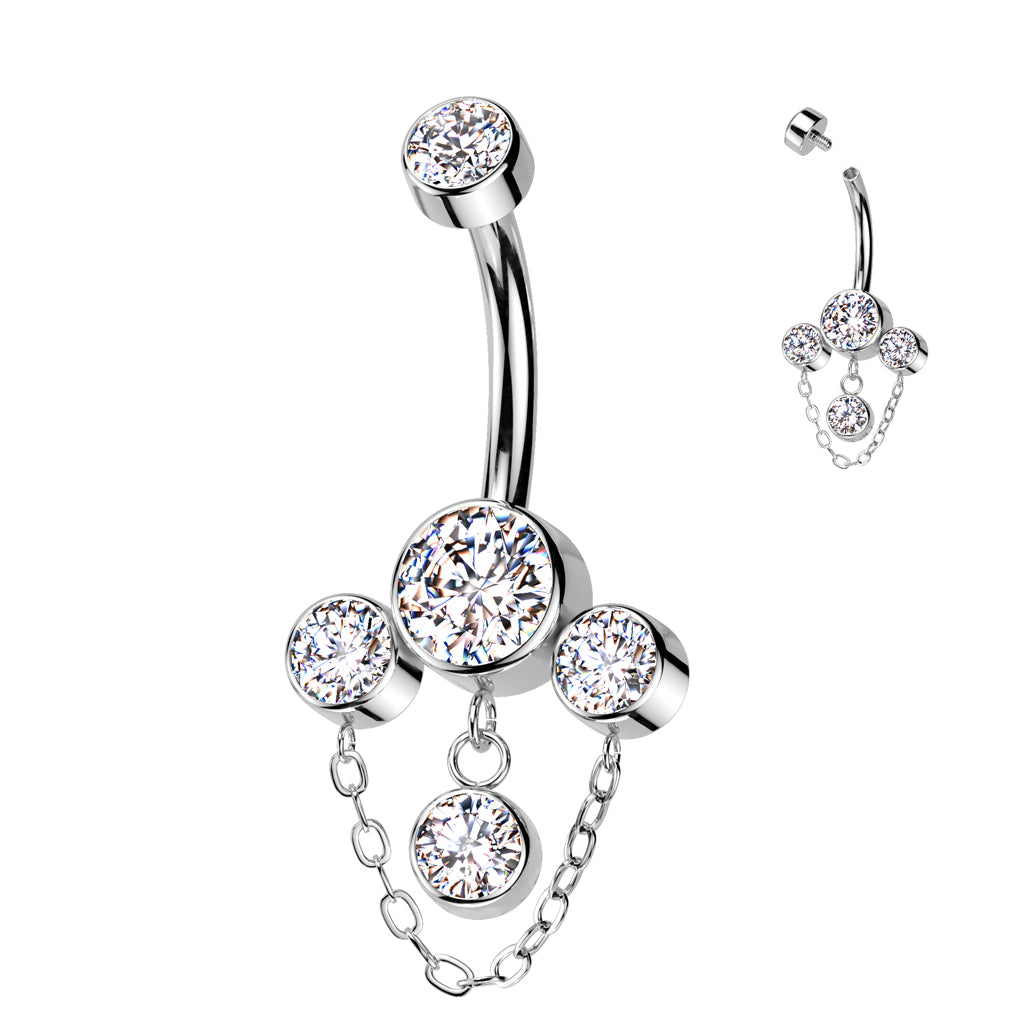 PREMIUM Titanium Bezel-Set Crystal Cluster Chain Navel Dangle 14g