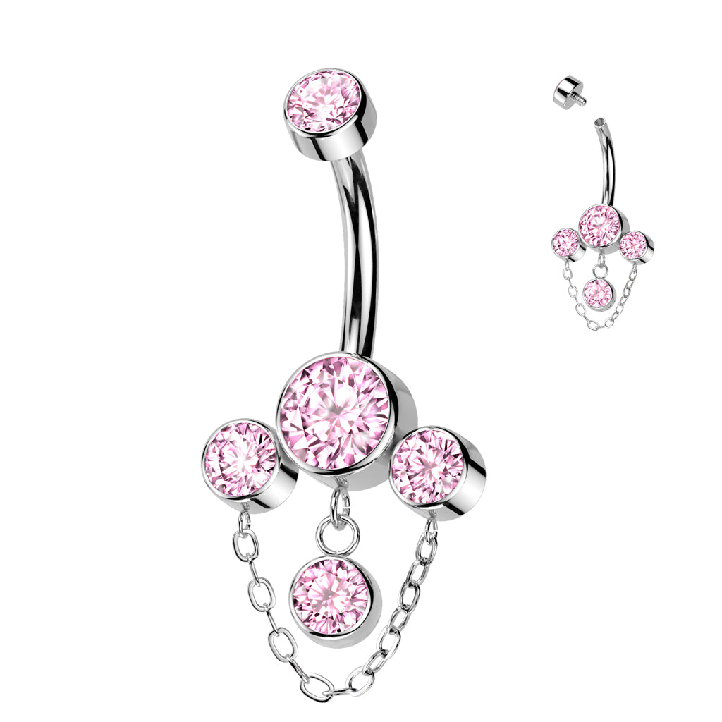 PREMIUM Titanium Bezel-Set Crystal Cluster Chain Navel Dangle 14g