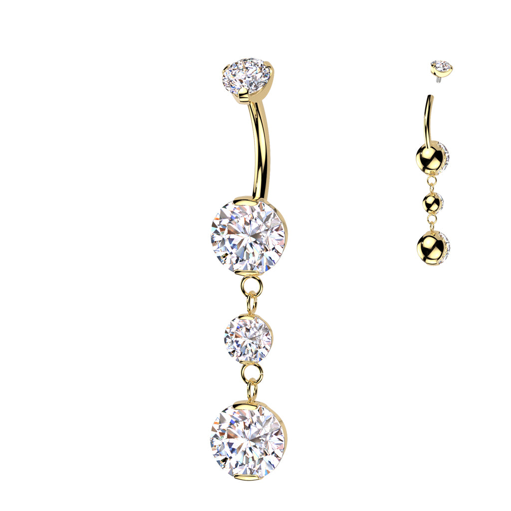 Premium G23 Titanium Round Crystal Chain Navel Dangle 14g