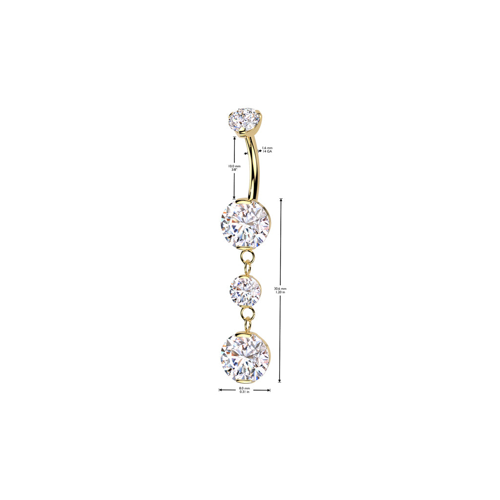 Premium G23 Titanium Bezel-Set Triple Gem Internally Threaded Belly Dangle 14g