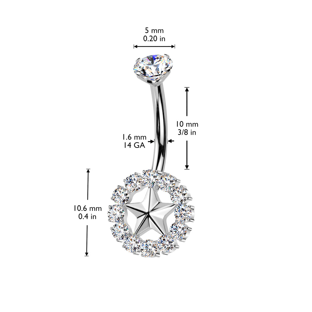 Premium G23 Titanium Star Halo Claw-Set Crystal Navel Barbell 14g