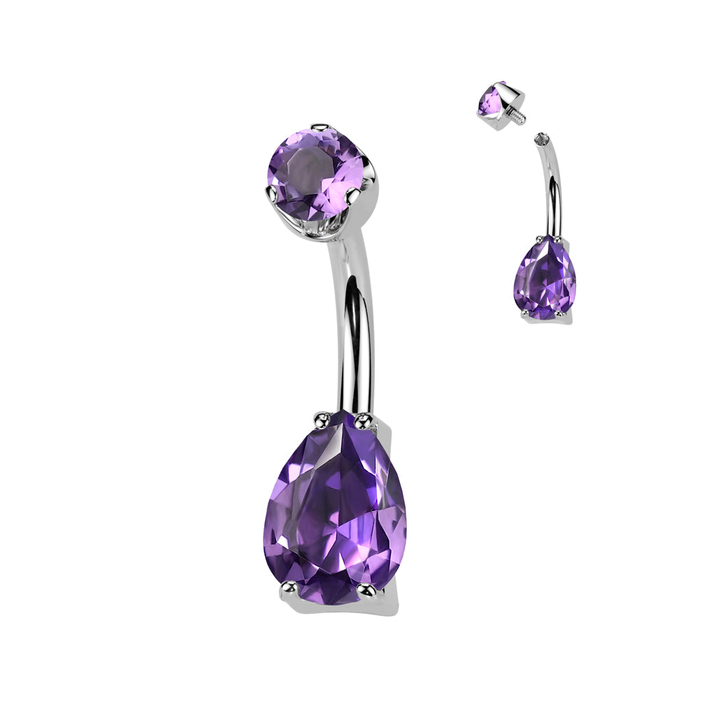 Premium G23 Titanium Crystal Tear Drop Navel Barbell 14g
