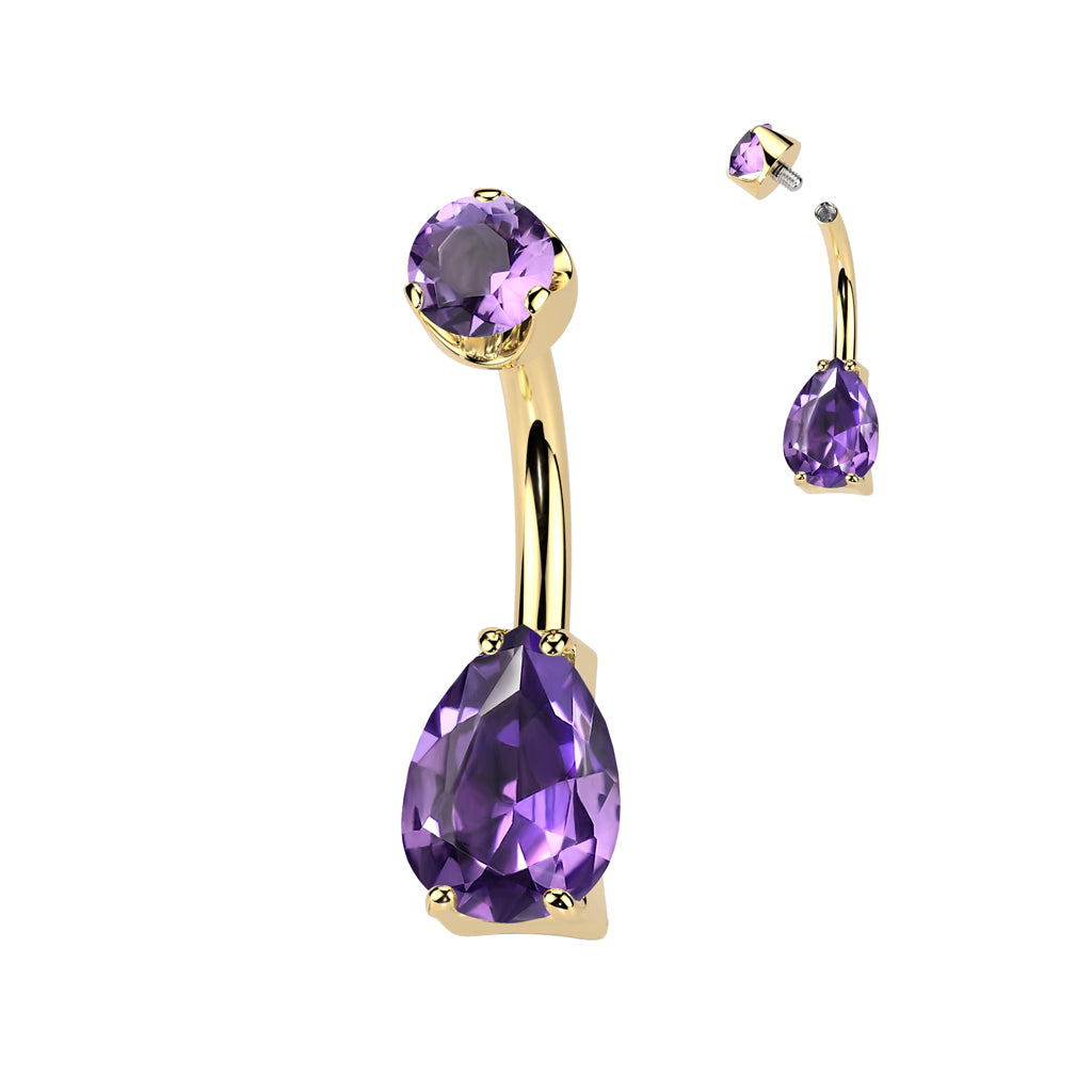 Premium G23 Titanium Crystal Tear Drop Navel Barbell 14g