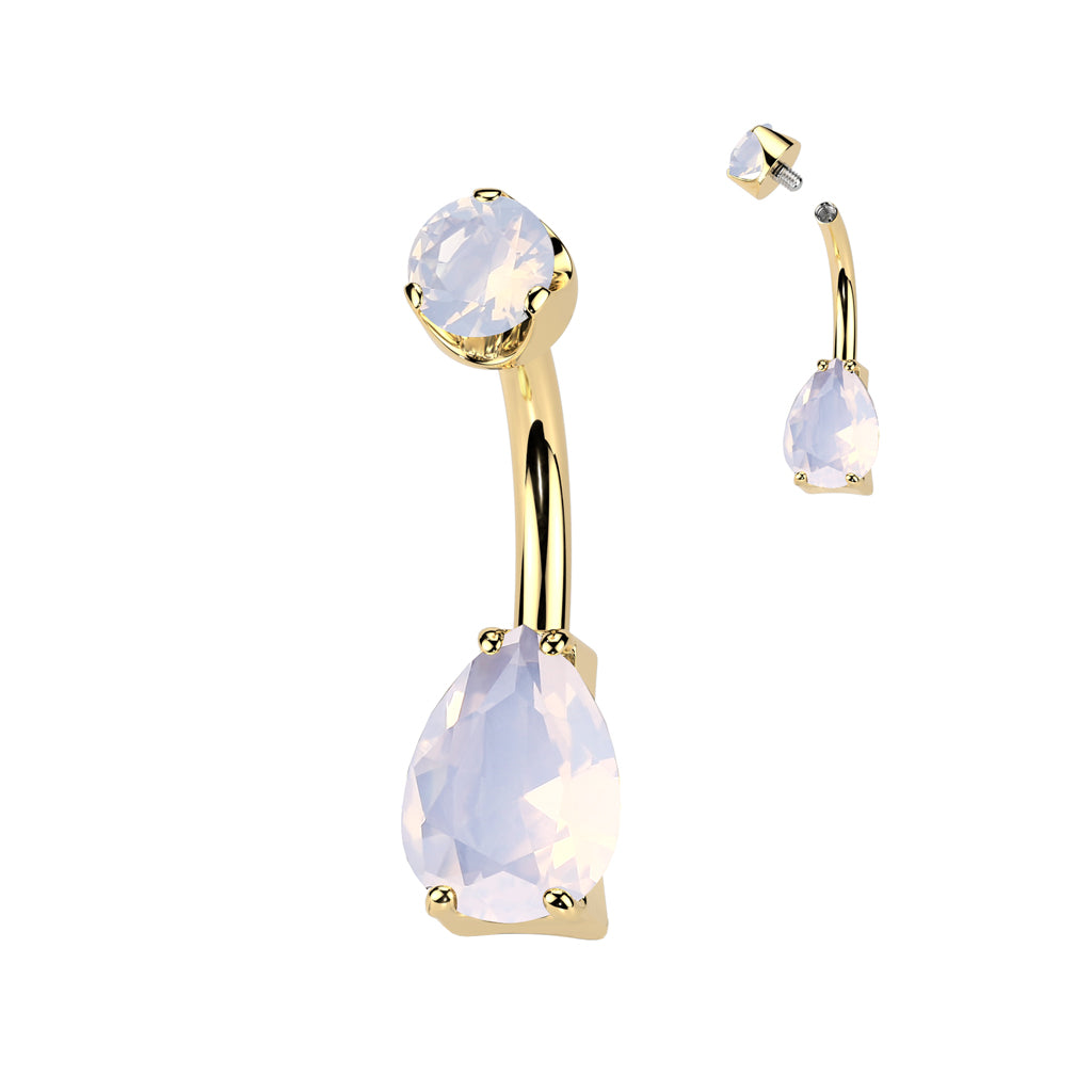 Premium G23 Titanium Crystal Tear Drop Navel Barbell 14g