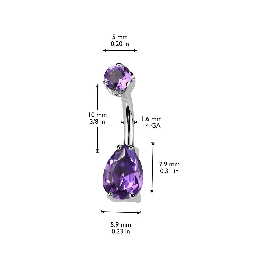 Premium G23 Titanium Crystal Tear Drop Navel Barbell 14g