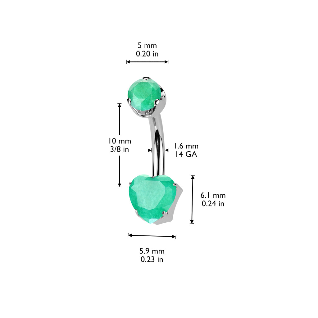 Premium G23 Titanium Claw-Set Heart Stone Internally Threaded Belly Ring 14g