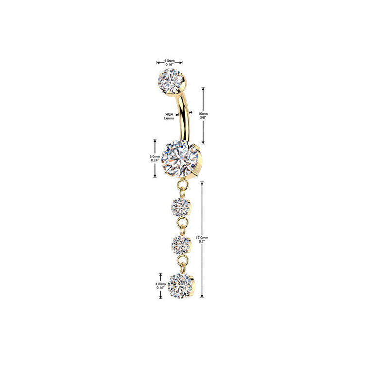 Premium G23 Titanium Claw-Set Crystal Cascade Internally Threaded Belly Dangle 14g