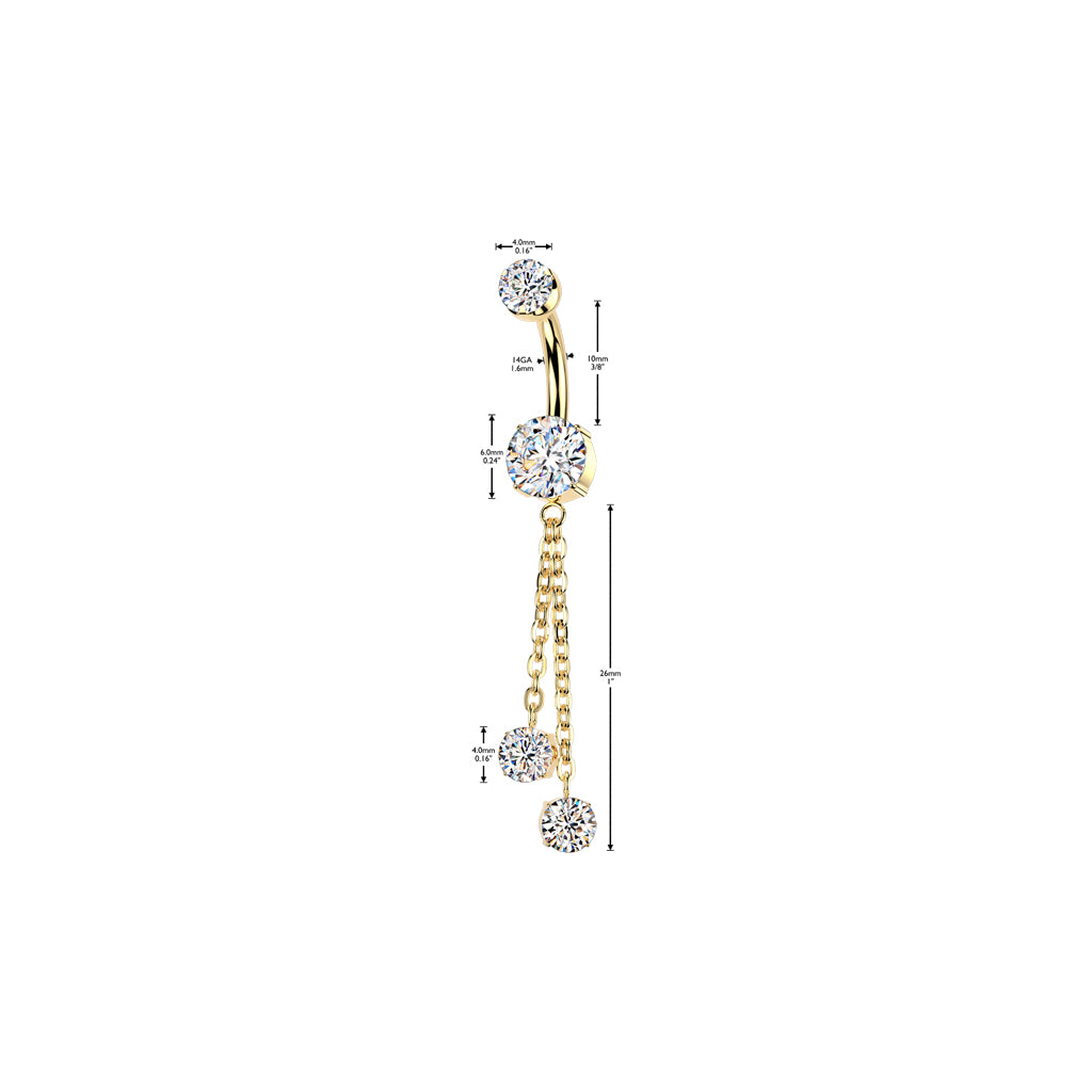 Premium G23 Titanium Claw-Set Round Crystal Chain Navel Dangle 14g