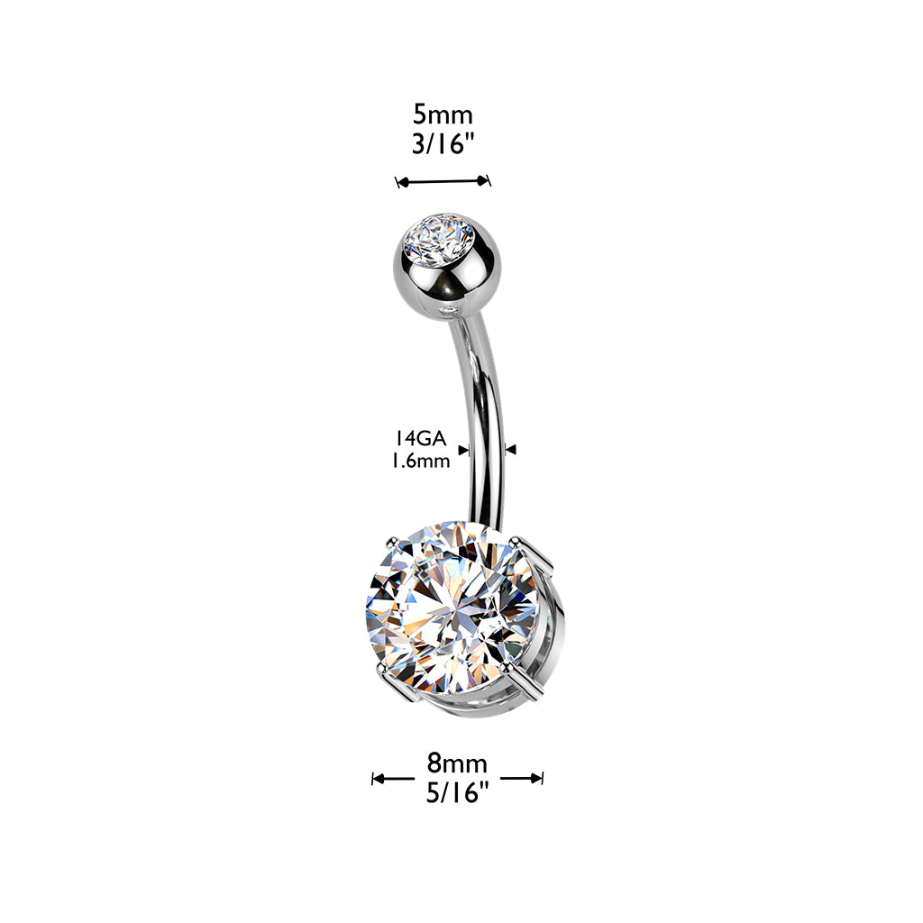 Premium G23 Titanium Round Claw-Set Crystal Navel Barbell 14g
