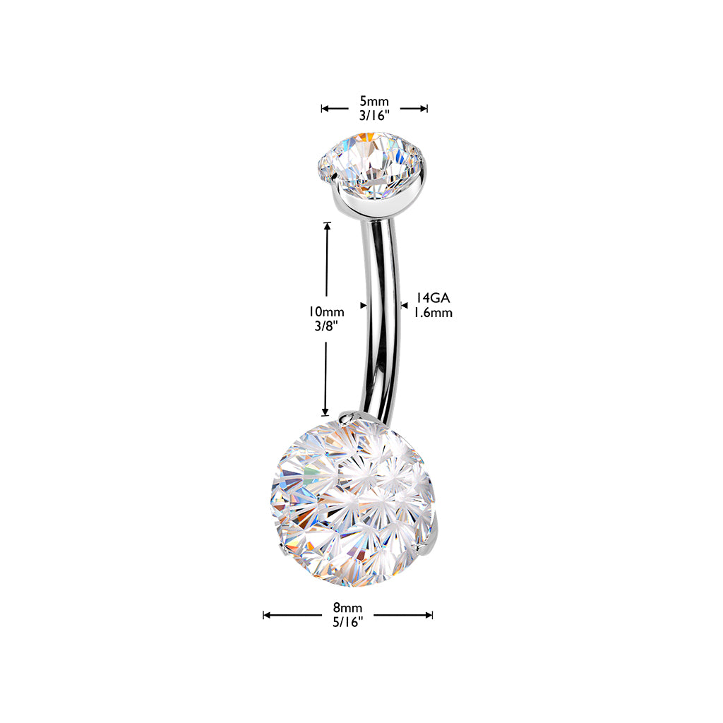 Premium G23 Titanium Fire-Cut Claw-Set Crystal Navel Barbell 14g