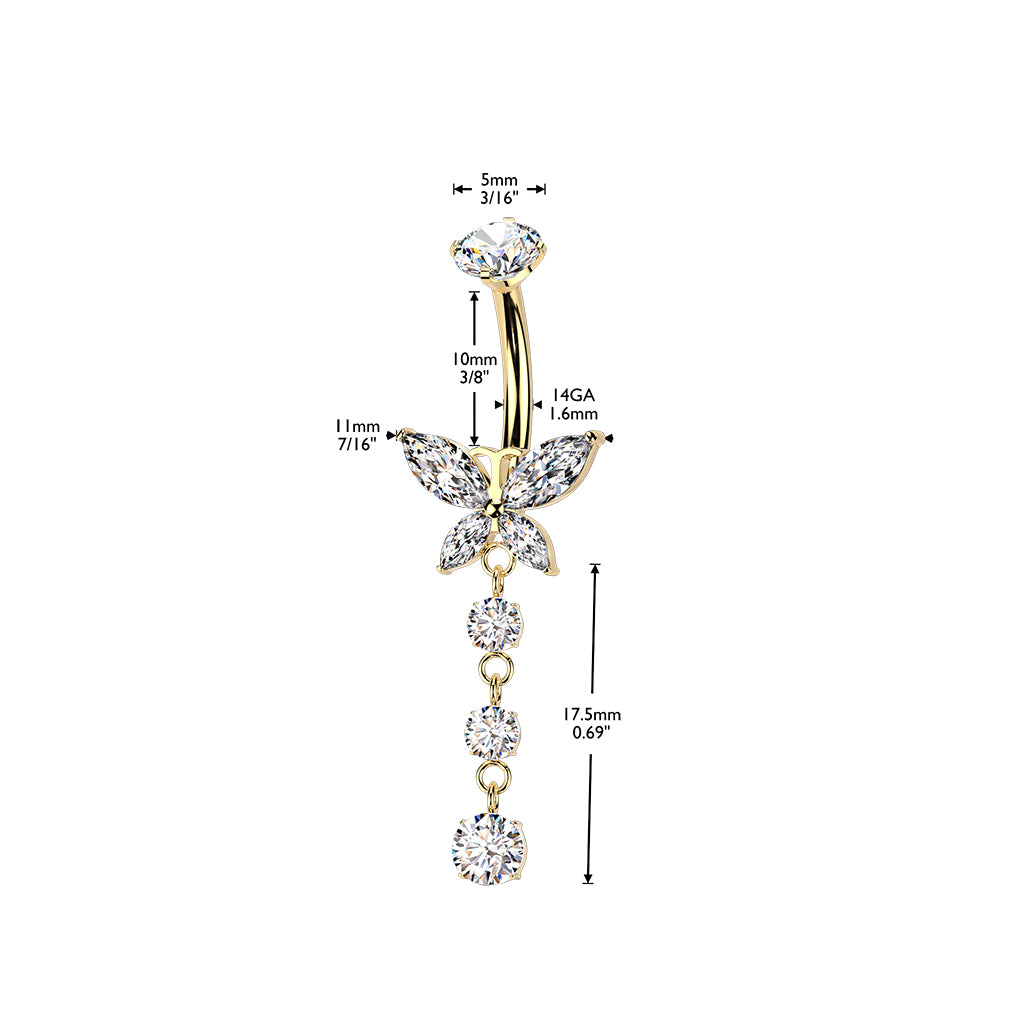 Premium G23 Titanium Claw-Set Marquise Butterfly Cascade Belly Dangle 14g