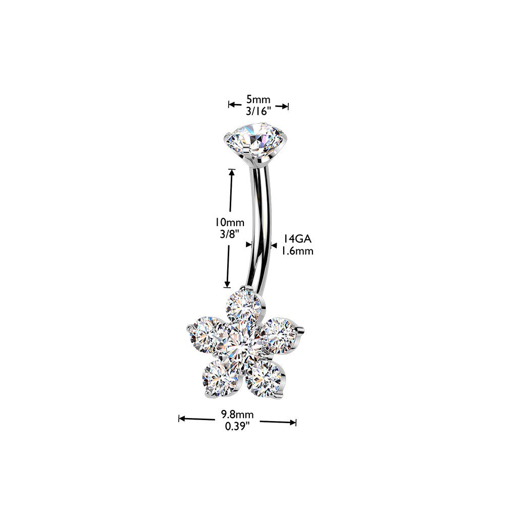 Premium G23 Titanium Flower Crystal Navel Barbell 14g