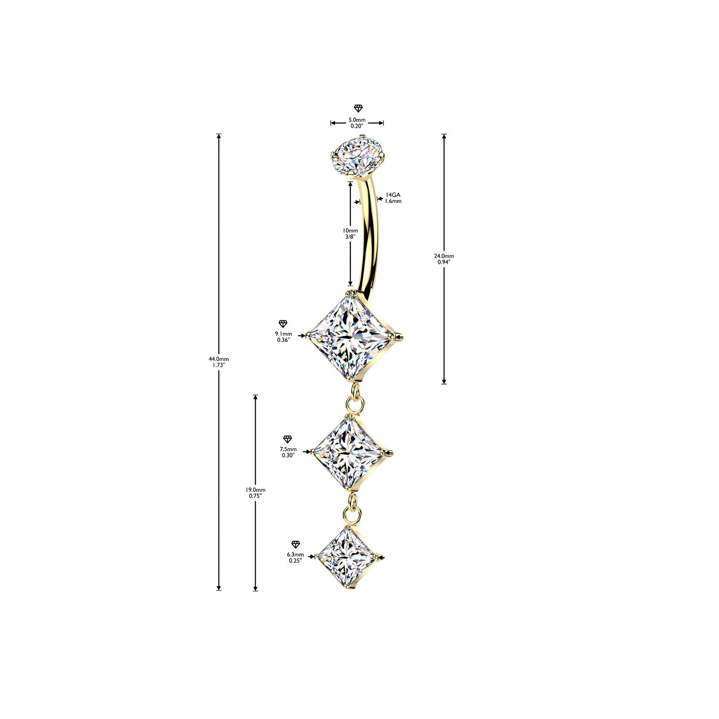 Premium G23 Titanium Claw-Set Marquise Butterfly Cascade Belly Dangle 14g