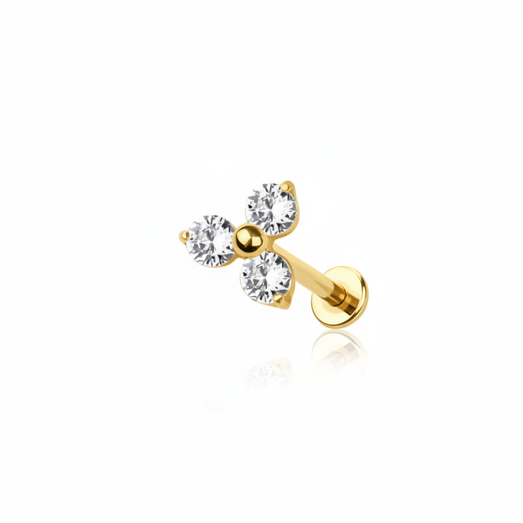 Premium G23 Titanium Claw-Set Tri-Petal Flower Threadless Flat Back 18g