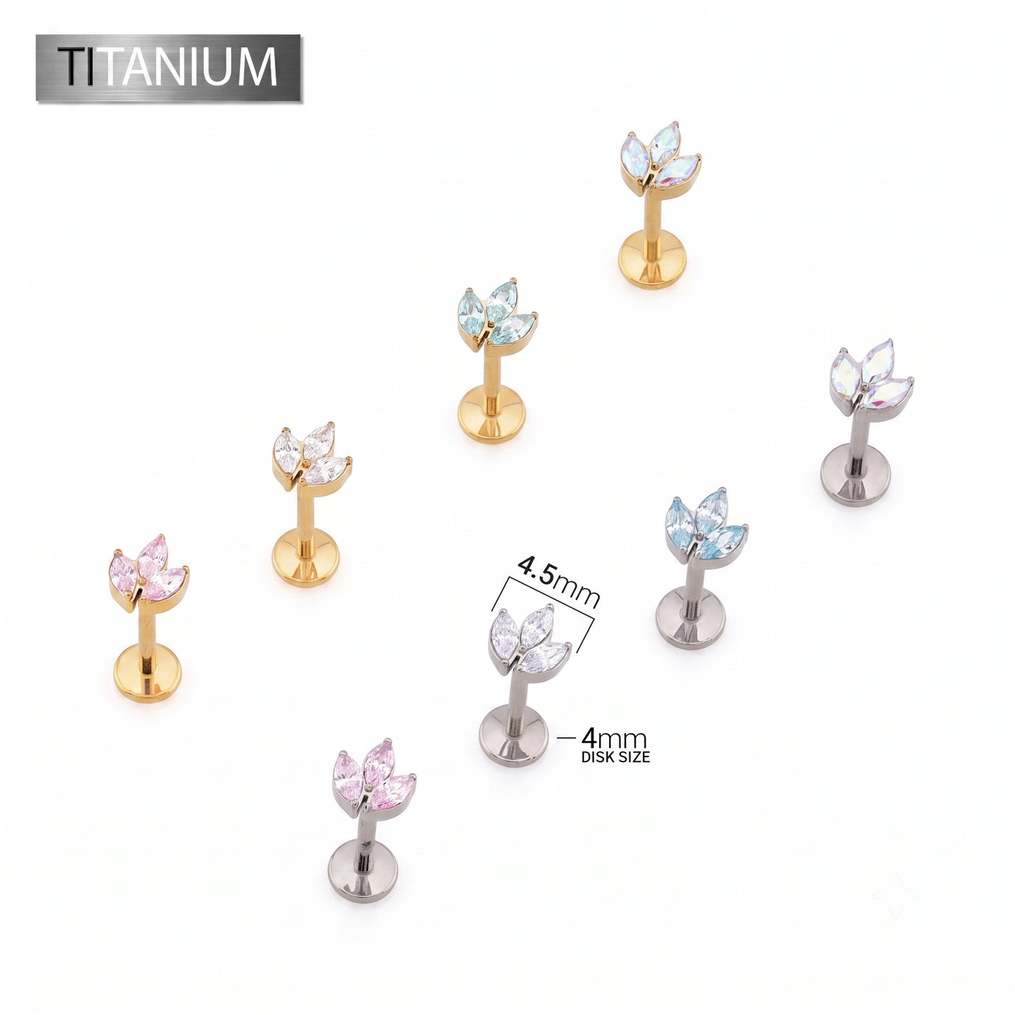 Premium G23 Titanium Luxe Marquise Trio Threadless Flat Back 18g