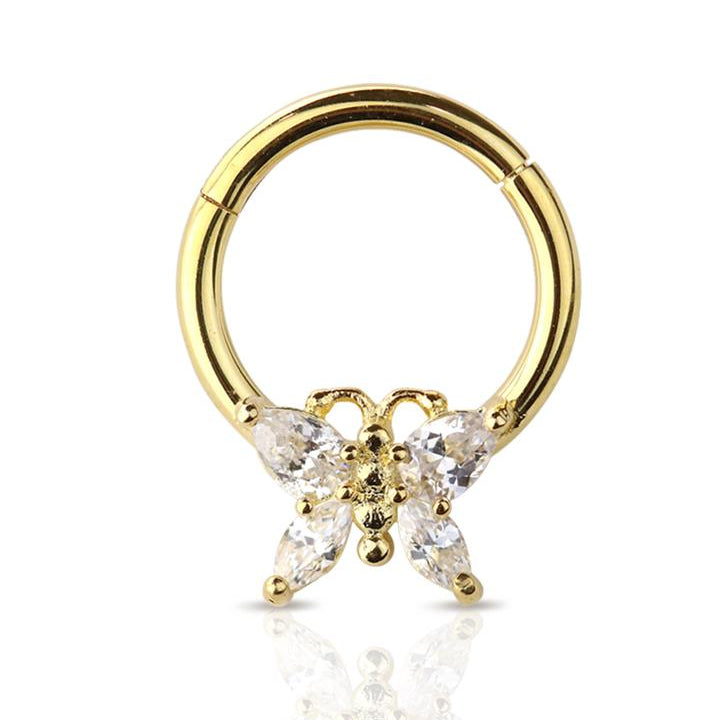 Claw-Set Crystal Butterfly Segment Ring 16g