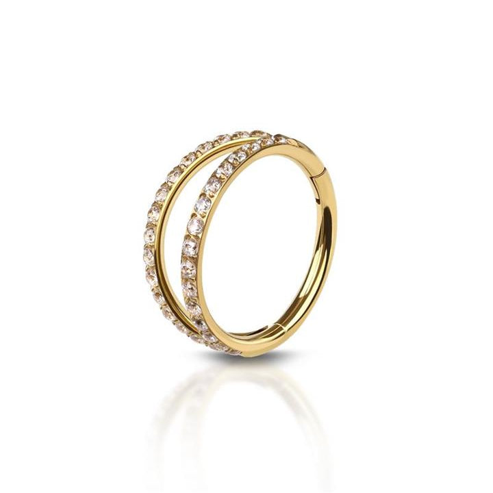 Premium Surgical Steel Split Double Hoop Pavé Crystal Hinged Segment Ring 16g