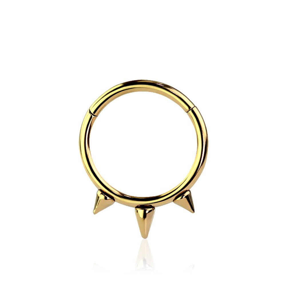 Premium Surgical Steel Triple Spike Hinged Segment Ring 16g
