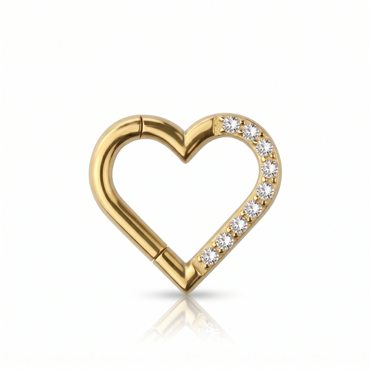 Premium Surgical Steel Pavé-Set Crystal Heart Hinged Segment Ring 16g