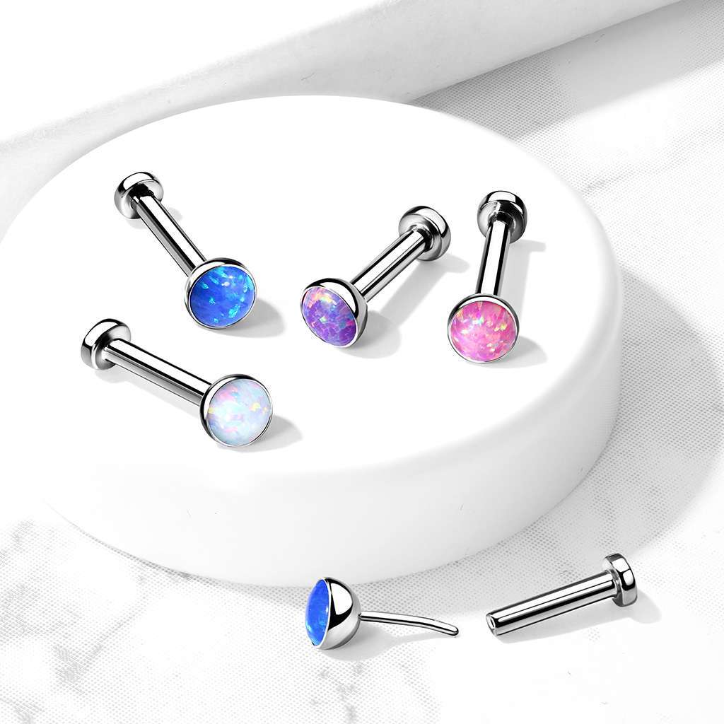 Threadless - Bezel Set Opal - 18g or 16g - 8mm length - 2.5mm or 3mm Opal