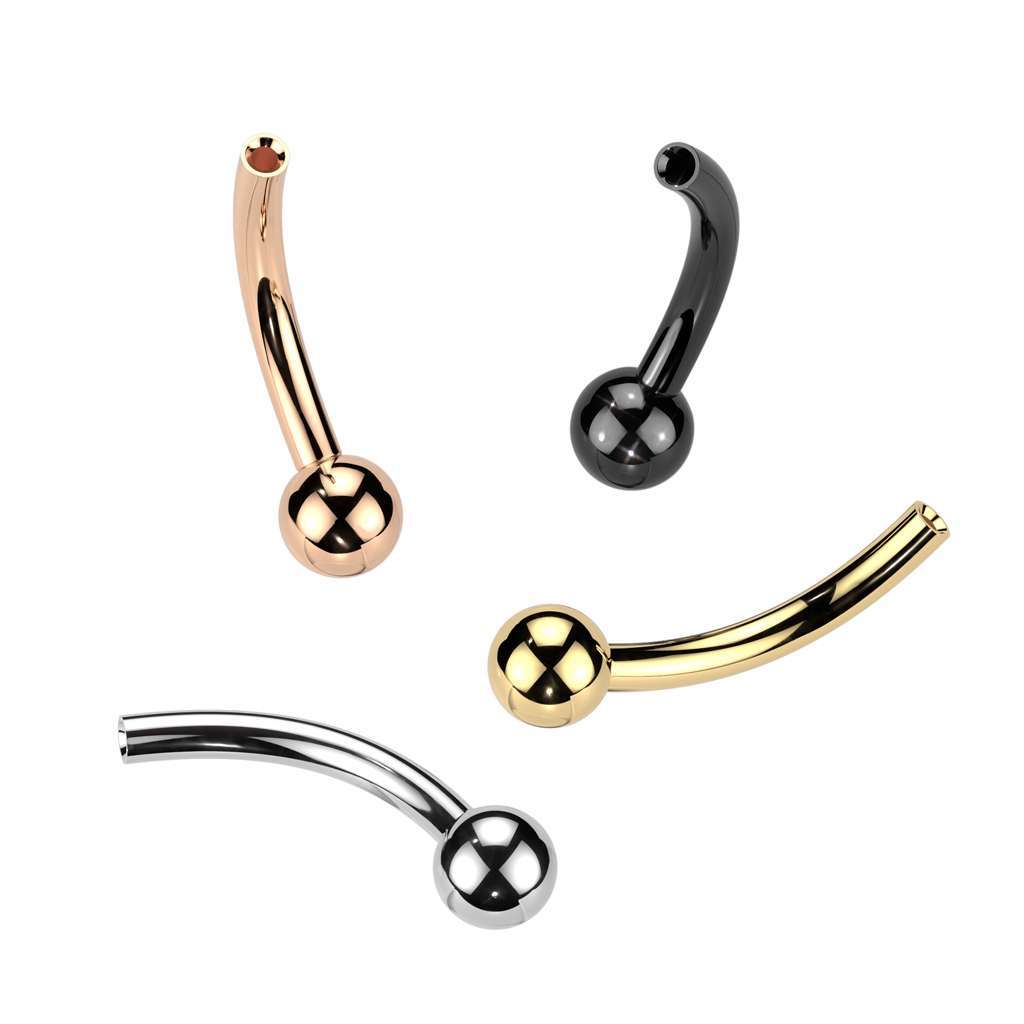 Threadless Fixed-Ball Curve Post $15 - 16g 8mm, 10mm - Fixed Ball is 3mm