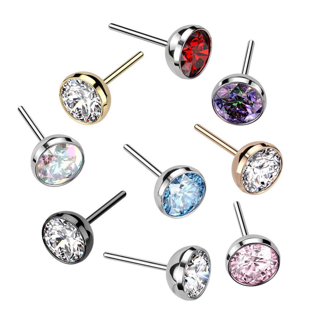 Threadless Push Pin - Bezel-Set Austrian Crystal - 1.5mm, 2, 2.5, 3, 4, 5mm