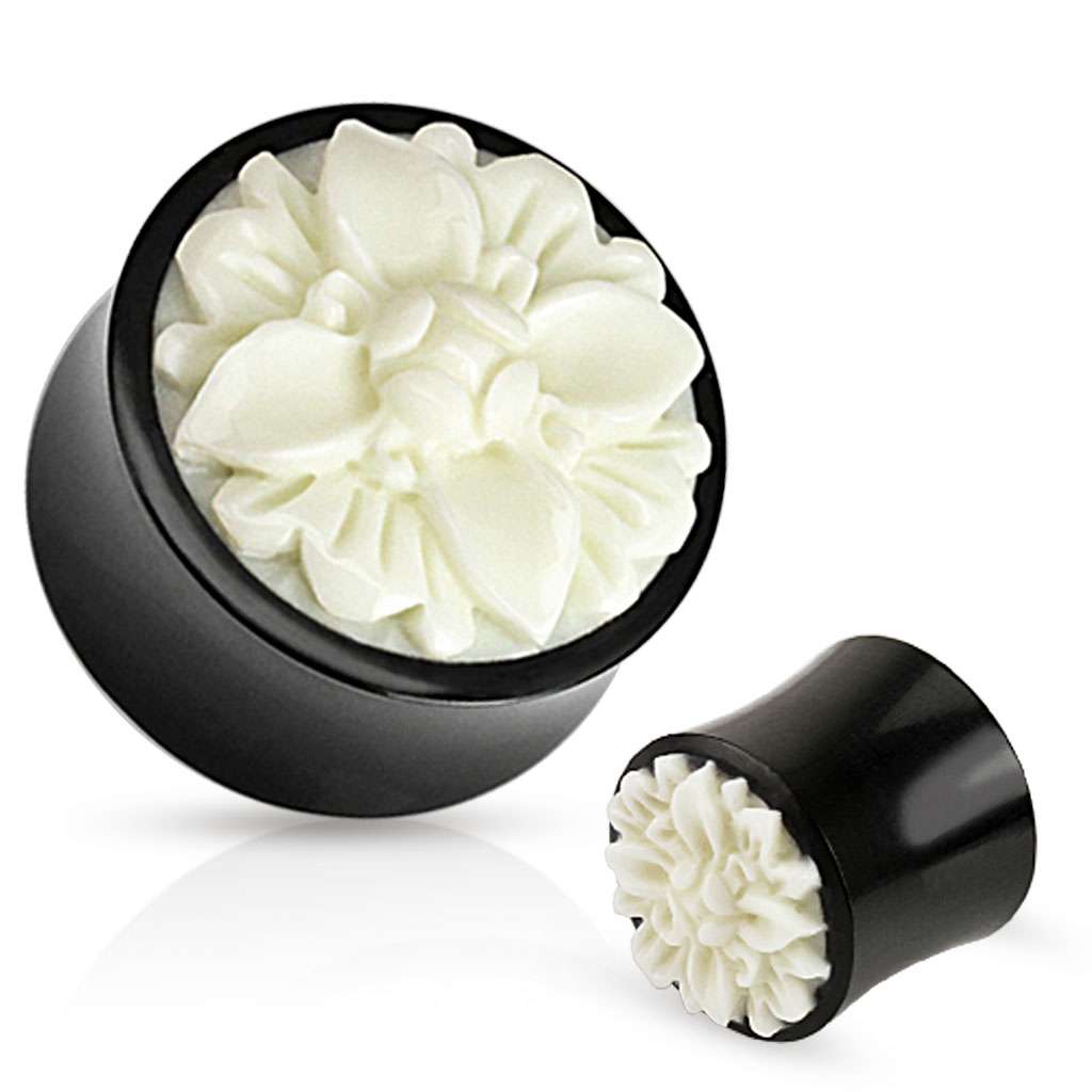 Water Buffalo with Hand Carved Bone Frasera Flower Inlay - Saddle Plug 0, 00, 1-2, 9-16, 5-8, 3-4, 7-8, 1