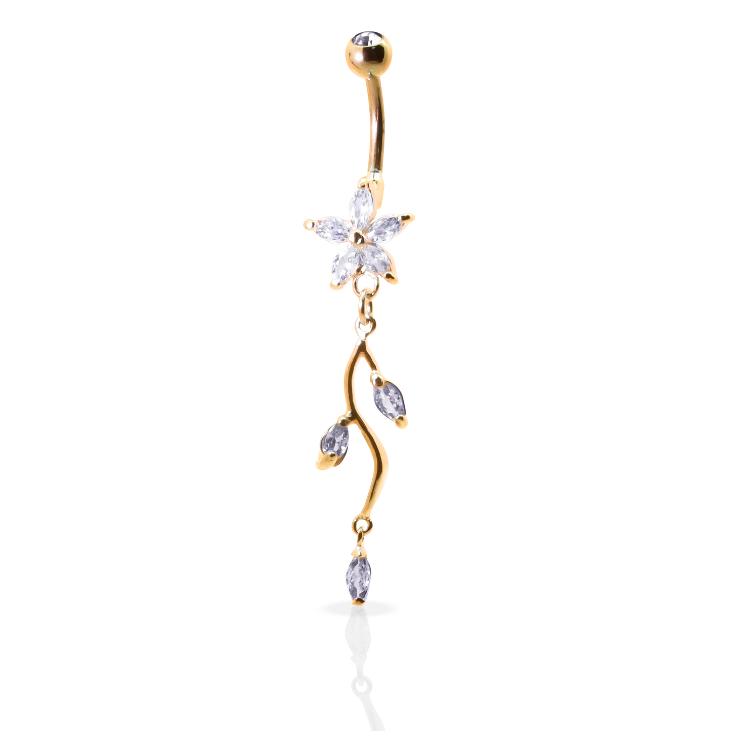 Forest Flower Dangle Belly Button Piercing - Gold