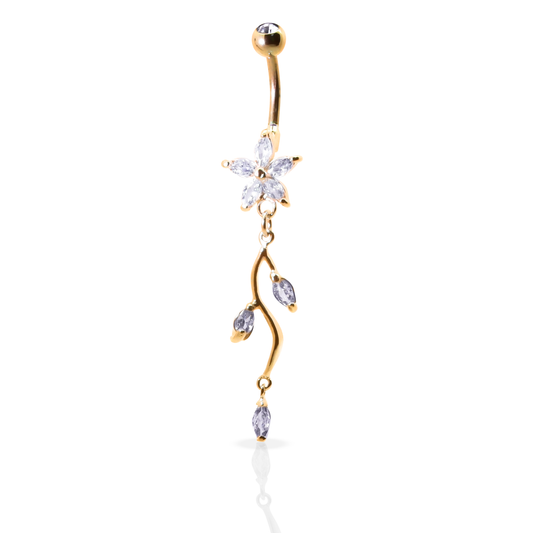 Forest Flower Dangle Belly Button Piercing - Gold