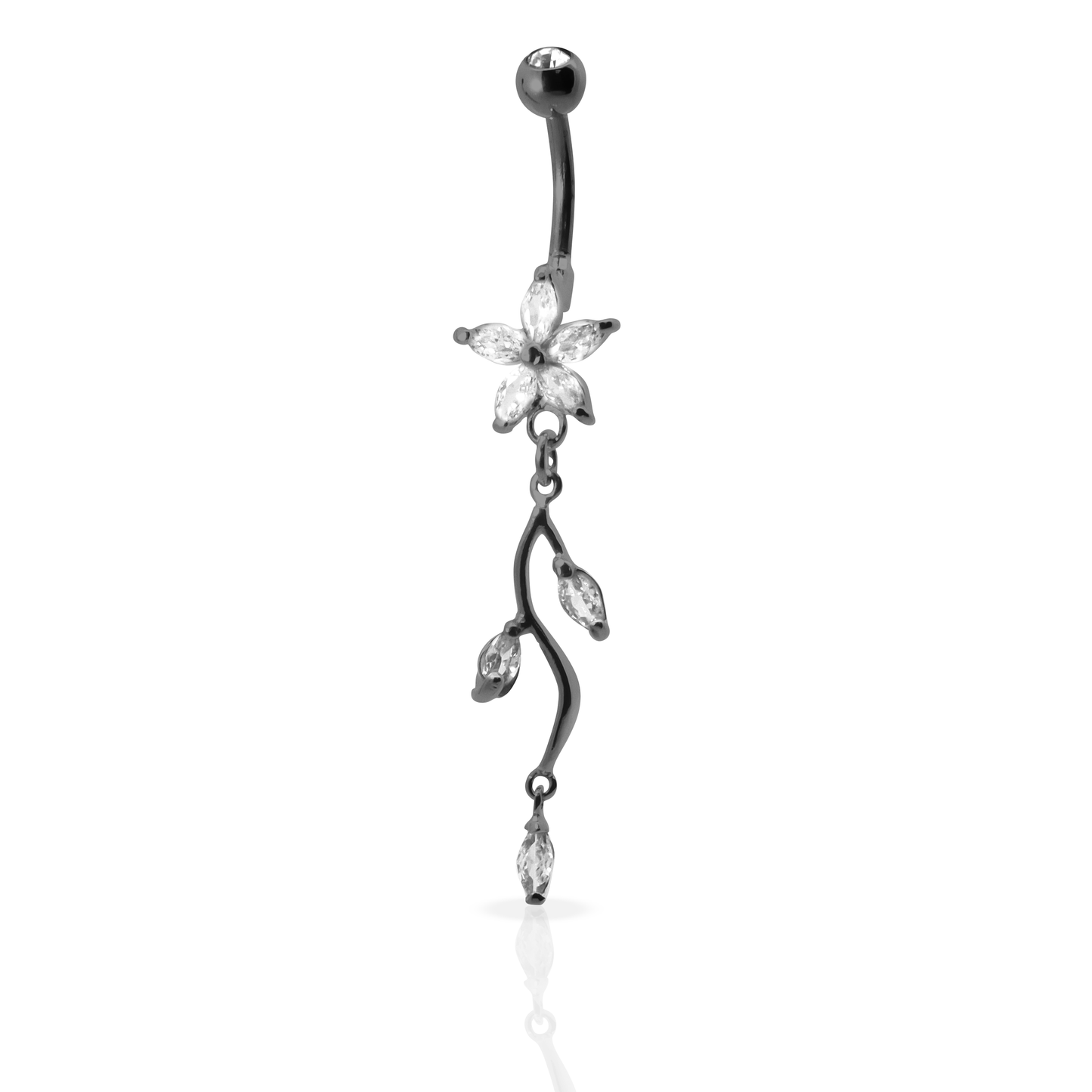 Forest Flower Dangle Belly Button Piercing - Blackline