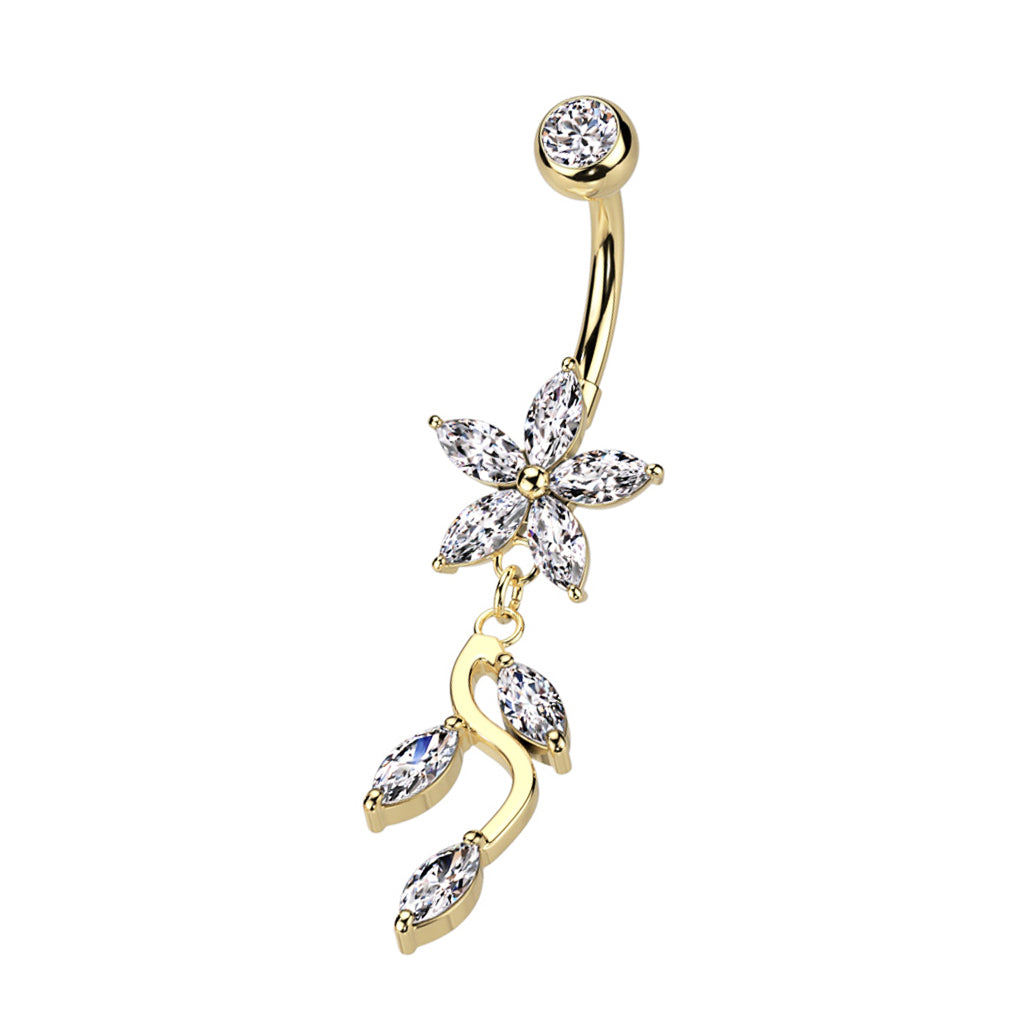 Trailing Floral Leaves Navel Dangle 14g