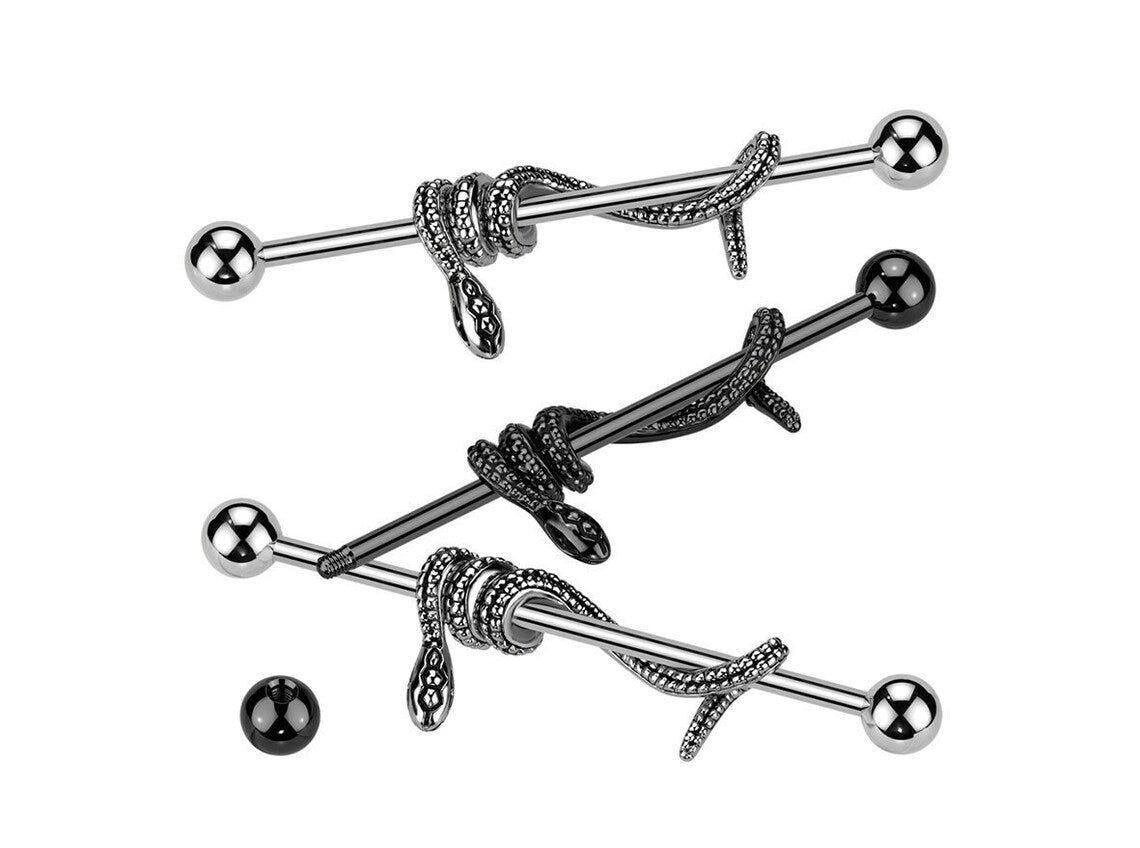 PREMIUM Twisted Snake Industrial Barbell 14g
