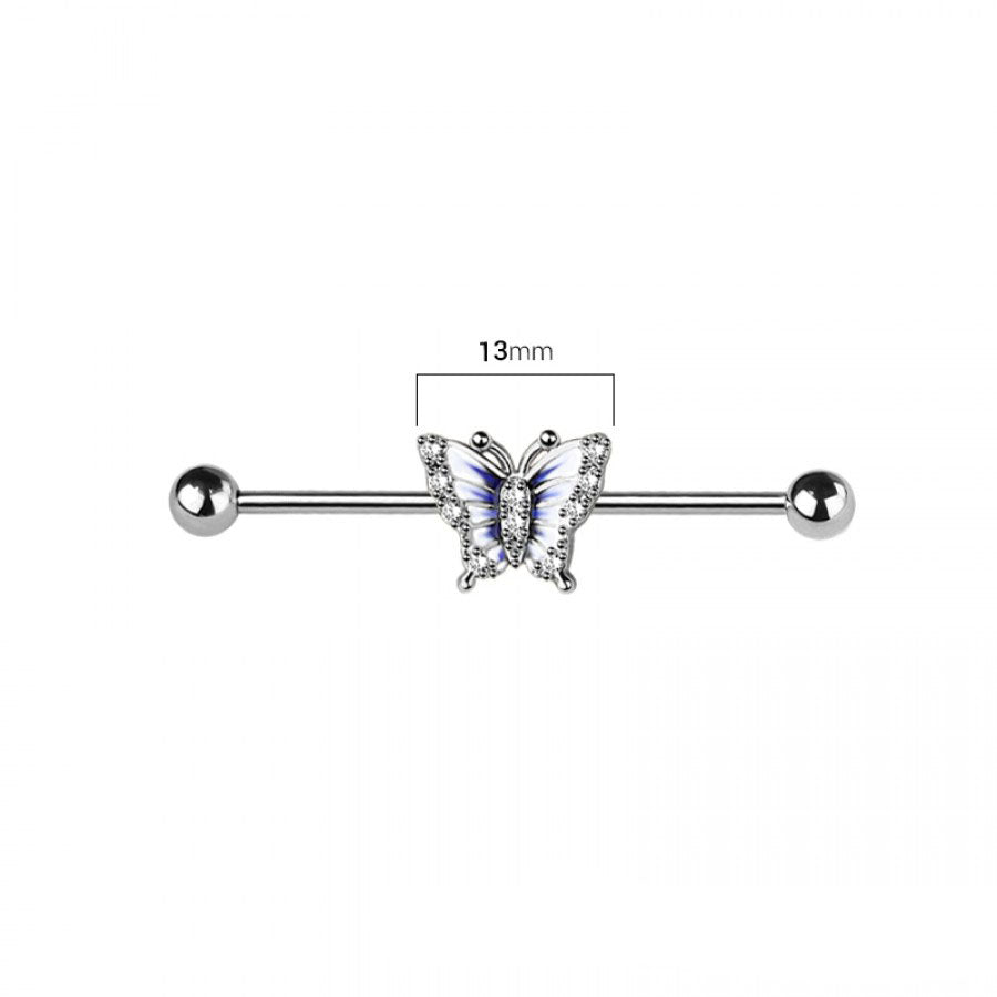 Butterfly Fancy Industrial Barbell 14G
