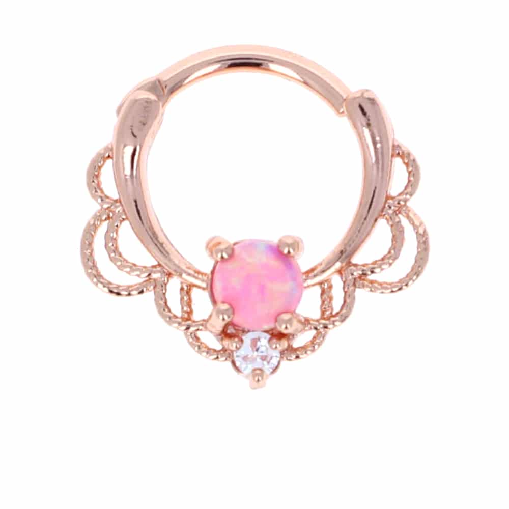 surgical-steel-ion-plated-rose-gold-septum-clickers-hinged-nose-ring-daith-cartilage-victorian-lace-claw-set-opal