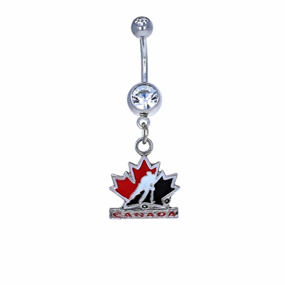 navel-belly-stud-curved-barbell-dangle-tassel-surgical-steel-licensed-team-canada