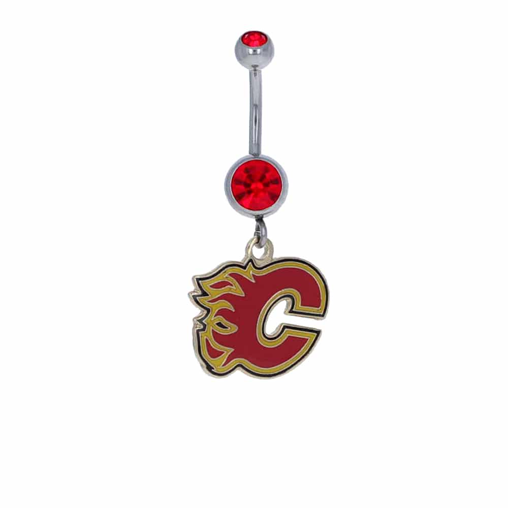 navel-belly-stud-curved-barbell-dangle-tassel-surgical-nhl-calgary-flames