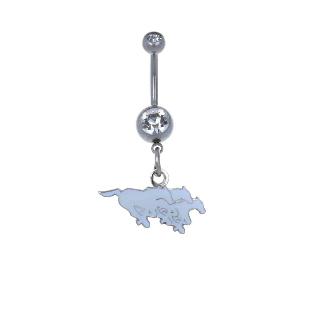 navel-belly-stud-curved-barbell-dangle-tassel-surgical-steel-cfl-calgary-stampeders