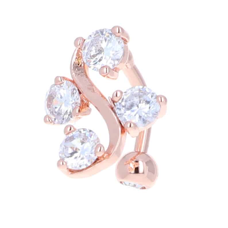 navel-belly-stud-curved-barbell-inverted-top-hanging-surgical-steel-rose-gold-plated-titanium-fancy-four-jewel-s-rose-gold
