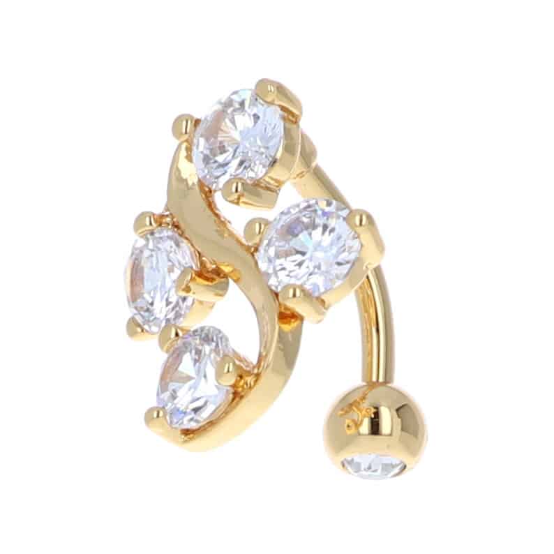 navel-belly-stud-curved-barbell-inverted-top-hanging-surgical-steel-rose-gold-plated-titanium-fancy-four-jewel-s-yellow-gold