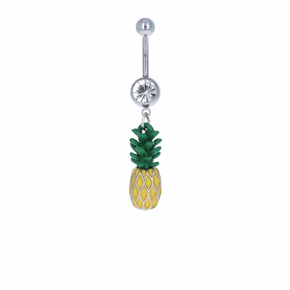 navel-belly-stud-curved-barbell-dangle-tassel-surgical-steel-3D-pineapple-summer