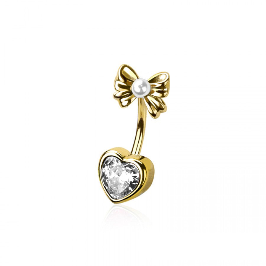 Bow and Heart Navel Barbell 14g