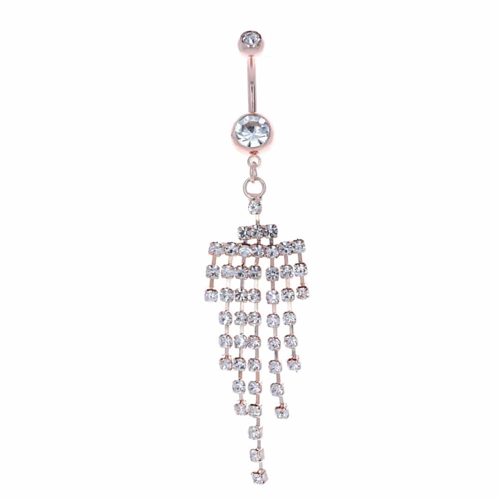 navel-belly-stud-curved-barbell-dangle-tassel-surgical-steel-rose-gold-ion-plated-seven-7-claw-set-jewelled-chains