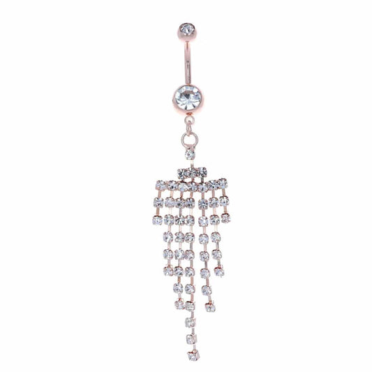 navel-belly-stud-curved-barbell-dangle-tassel-surgical-steel-rose-gold-ion-plated-seven-7-claw-set-jewelled-chains