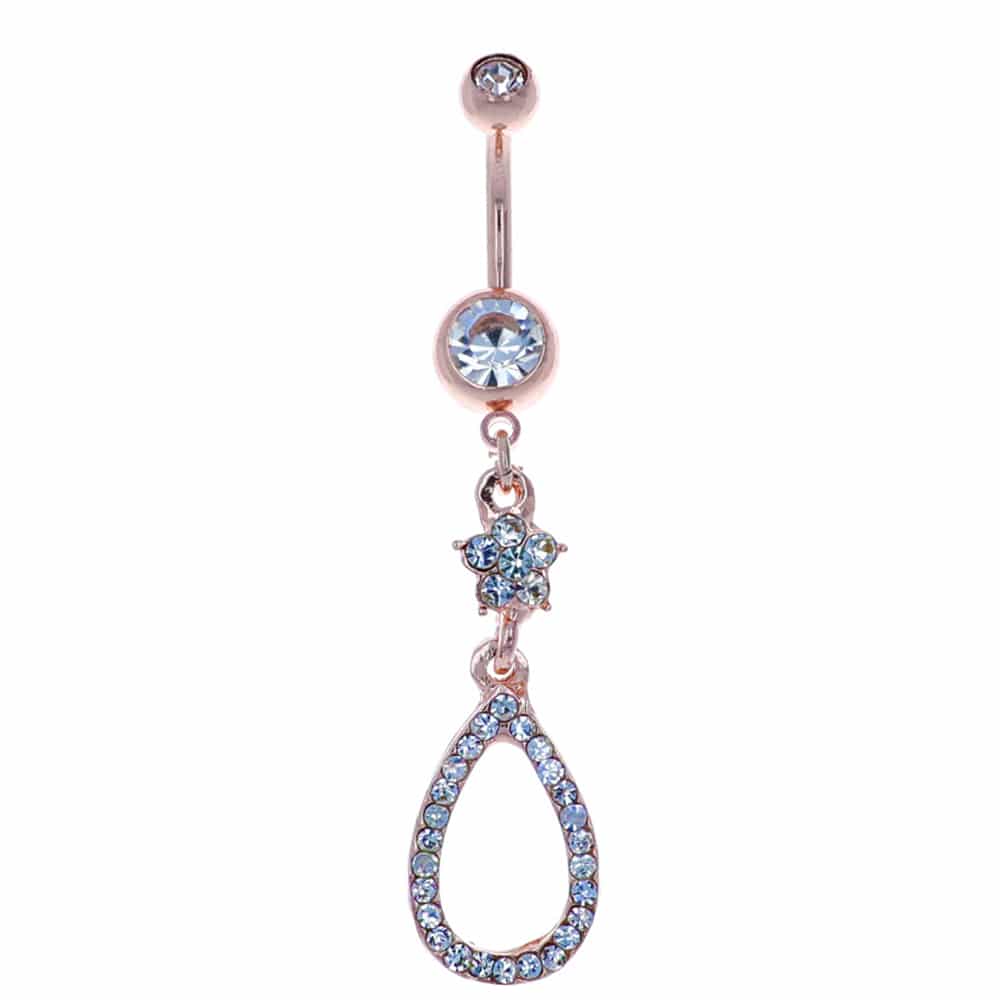 navel-belly-stud-curved-barbell-dangle-tassel-surgical-steel-rose-gold-plated-jewelled-teardrop-outline-jewelry