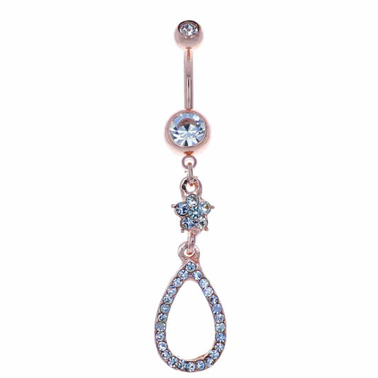 navel-belly-stud-curved-barbell-dangle-tassel-surgical-steel-rose-gold-plated-jewelled-teardrop-outline-jewelry