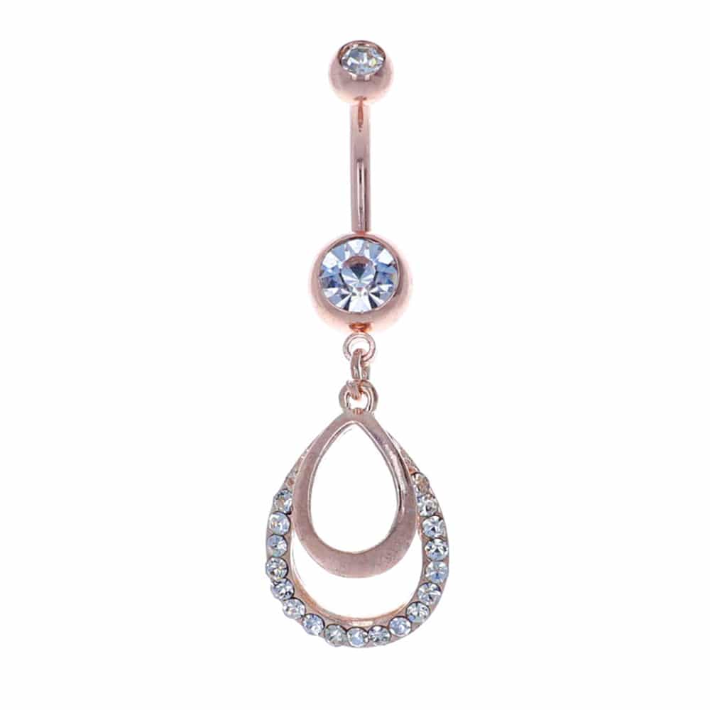 navel-belly-stud-curved-barbell-dangle-tassel-surgical-steel-rose-gold-plated-double-teardrop-lower-jewelled-jewelry-14g