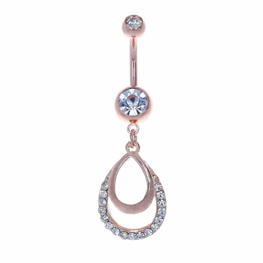 navel-belly-stud-curved-barbell-dangle-tassel-surgical-steel-rose-gold-plated-double-teardrop-lower-jewelled-jewelry-14g